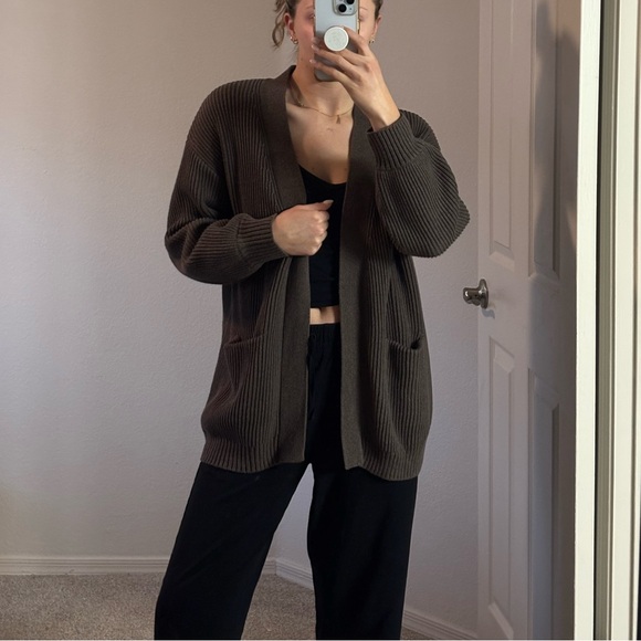 Quince Brown Cotton Oversized Cardigan - Picture 8 of 13